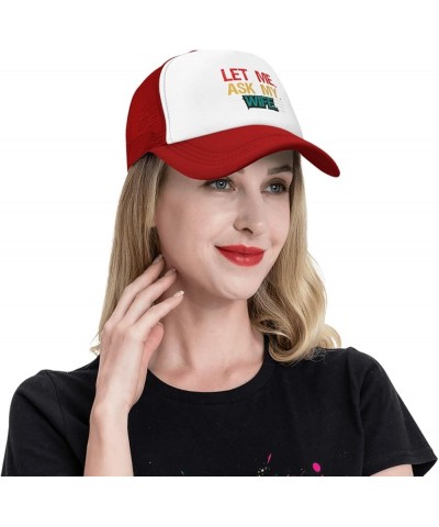 Let Me Ask My Wife Hat Funny Saying Sarcastic Mesh Hat Gift for Husband Wife Baseball Cap Black Red $9.94 Baseball Caps