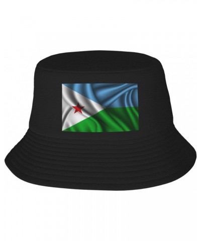 Silk Style Flag of Djibouti Bucket Hat for Men Women Outdoor Summer Beach Travel Fishing Cap Black $14.61 Bucket Hats