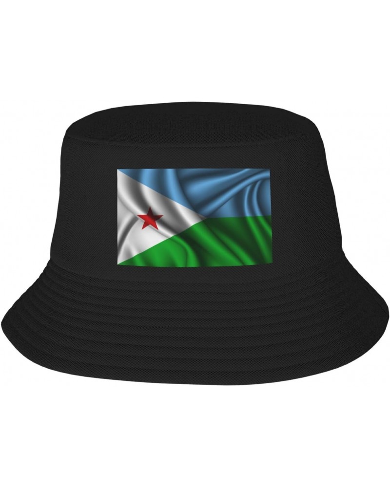 Silk Style Flag of Djibouti Bucket Hat for Men Women Outdoor Summer Beach Travel Fishing Cap Black $14.61 Bucket Hats