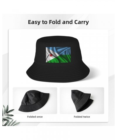 Silk Style Flag of Djibouti Bucket Hat for Men Women Outdoor Summer Beach Travel Fishing Cap Black $14.61 Bucket Hats