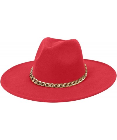 Men's Dress Hat with Belt Buckle Vintage Wide Brim Fedora Hats for Women and Men Classic Panama Hat Red $8.47 Fedoras