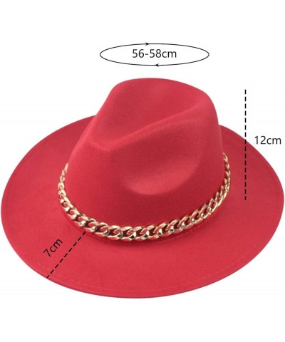 Men's Dress Hat with Belt Buckle Vintage Wide Brim Fedora Hats for Women and Men Classic Panama Hat Red $8.47 Fedoras