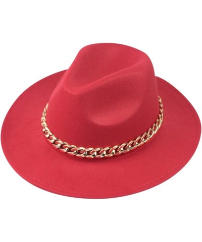 Men's Dress Hat with Belt Buckle Vintage Wide Brim Fedora Hats for Women and Men Classic Panama Hat Red $8.47 Fedoras