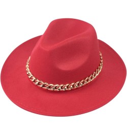 Men's Dress Hat with Belt Buckle Vintage Wide Brim Fedora Hats for Women and Men Classic Panama Hat Red $8.47 Fedoras