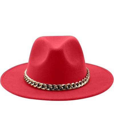 Men's Dress Hat with Belt Buckle Vintage Wide Brim Fedora Hats for Women and Men Classic Panama Hat Red $8.47 Fedoras