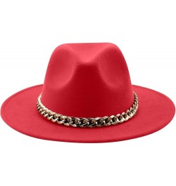 Men's Dress Hat with Belt Buckle Vintage Wide Brim Fedora Hats for Women and Men Classic Panama Hat Red $8.47 Fedoras