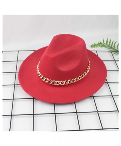 Men's Dress Hat with Belt Buckle Vintage Wide Brim Fedora Hats for Women and Men Classic Panama Hat Red $8.47 Fedoras