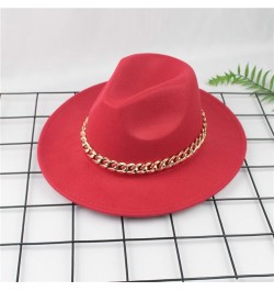 Men's Dress Hat with Belt Buckle Vintage Wide Brim Fedora Hats for Women and Men Classic Panama Hat Red $8.47 Fedoras