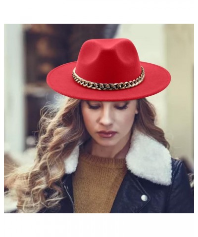 Men's Dress Hat with Belt Buckle Vintage Wide Brim Fedora Hats for Women and Men Classic Panama Hat Red $8.47 Fedoras