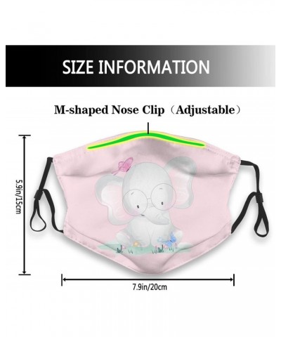 Cute Little Elephant with Butterfly Face Mask Double-Sided Printing Reusable Adjustable Universal Dust Mask Unisex Masks Blac...