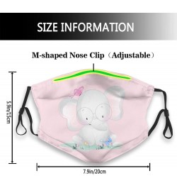 Cute Little Elephant with Butterfly Face Mask Double-Sided Printing Reusable Adjustable Universal Dust Mask Unisex Masks Blac...