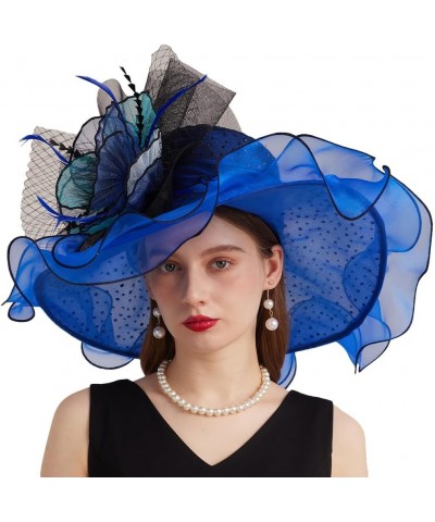 Kentucky Organza Derby Top Hats for Women Sun Visor Cap Ladies Flowers Bride Weeding Fascinators Wide Brim Fedoras Blue 1 $14...