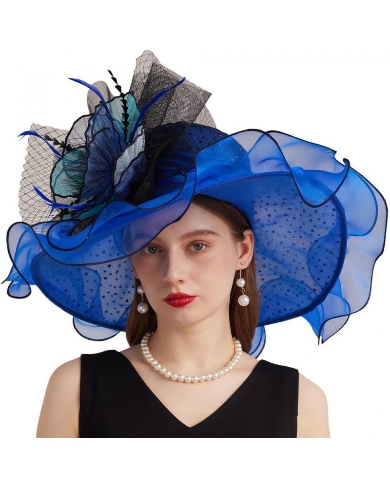 Kentucky Organza Derby Top Hats for Women Sun Visor Cap Ladies Flowers Bride Weeding Fascinators Wide Brim Fedoras Blue 1 $14...