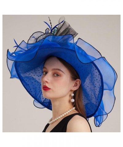 Kentucky Organza Derby Top Hats for Women Sun Visor Cap Ladies Flowers Bride Weeding Fascinators Wide Brim Fedoras Blue 1 $14...