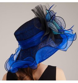 Kentucky Organza Derby Top Hats for Women Sun Visor Cap Ladies Flowers Bride Weeding Fascinators Wide Brim Fedoras Blue 1 $14...