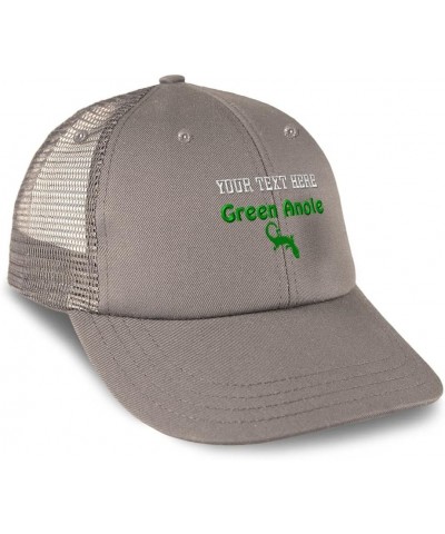 Custom Trucker Hat Baseball Cap Green Anole Reptiles Reptile Cotton Nature Dad Hats for Men & Women Grey Personalized Text He...