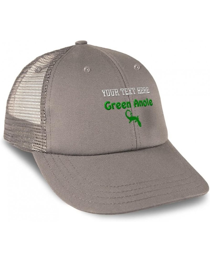 Custom Trucker Hat Baseball Cap Green Anole Reptiles Reptile Cotton Nature Dad Hats for Men & Women Grey Personalized Text He...