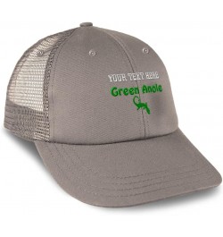 Custom Trucker Hat Baseball Cap Green Anole Reptiles Reptile Cotton Nature Dad Hats for Men & Women Grey Personalized Text He...