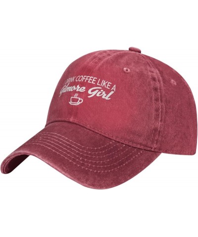 Drink Coffee Like A Girl Mens Hat Vintage Distressed Washed Denim Dad Trucker Hat Black Baseball Ball Cap Adjustable Red $9.9...