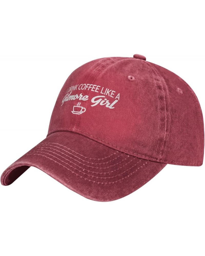 Drink Coffee Like A Girl Mens Hat Vintage Distressed Washed Denim Dad Trucker Hat Black Baseball Ball Cap Adjustable Red $9.9...