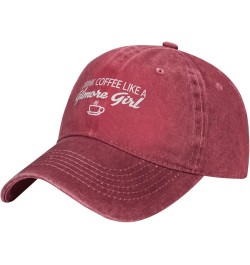 Drink Coffee Like A Girl Mens Hat Vintage Distressed Washed Denim Dad Trucker Hat Black Baseball Ball Cap Adjustable Red $9.9...