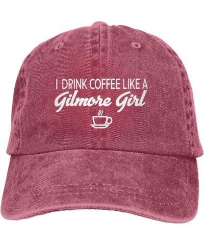 Drink Coffee Like A Girl Mens Hat Vintage Distressed Washed Denim Dad Trucker Hat Black Baseball Ball Cap Adjustable Red $9.9...