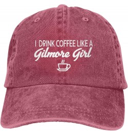 Drink Coffee Like A Girl Mens Hat Vintage Distressed Washed Denim Dad Trucker Hat Black Baseball Ball Cap Adjustable Red $9.9...