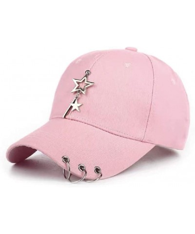 Unisex Black Fitted Cap, K-pop Cap, Baseball Cap with Ring Chain, Metallic Cap, Unique Cap, Cap with Star Pink $9.89 Baseball...