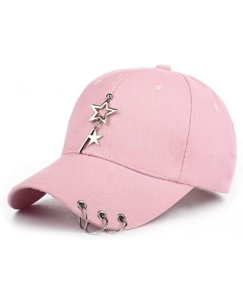 Unisex Black Fitted Cap, K-pop Cap, Baseball Cap with Ring Chain, Metallic Cap, Unique Cap, Cap with Star Pink $9.89 Baseball...