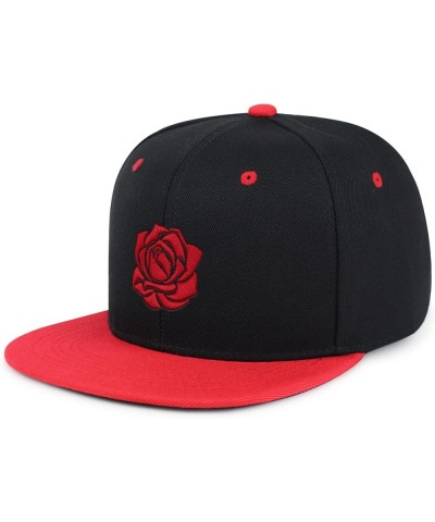 Red Rose Hip-Hop Snapback Hat Embroidered Baseball Cap Flower 22. Black/Red $10.99 Baseball Caps