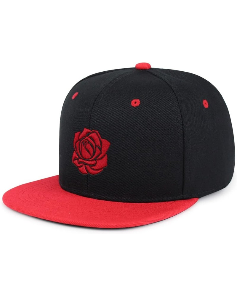 Red Rose Hip-Hop Snapback Hat Embroidered Baseball Cap Flower 22. Black/Red $10.99 Baseball Caps