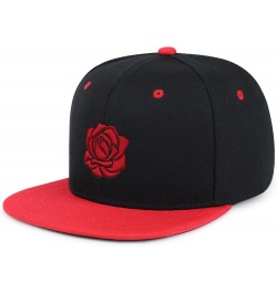 Red Rose Hip-Hop Snapback Hat Embroidered Baseball Cap Flower 22. Black/Red $10.99 Baseball Caps