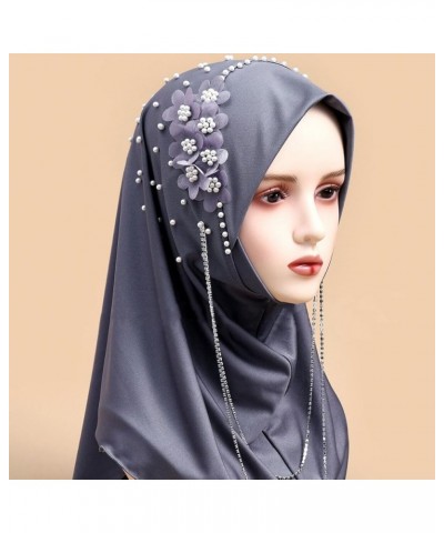 Women Muslim Prayer Hijab One Piece Floral Chain Long Head Scarf Wrap Islamic Ramadan Muslim Full Shawl Gift Grey $11.68 Scarves