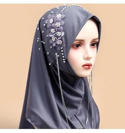 Women Muslim Prayer Hijab One Piece Floral Chain Long Head Scarf Wrap Islamic Ramadan Muslim Full Shawl Gift Grey $11.68 Scarves