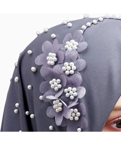 Women Muslim Prayer Hijab One Piece Floral Chain Long Head Scarf Wrap Islamic Ramadan Muslim Full Shawl Gift Grey $11.68 Scarves