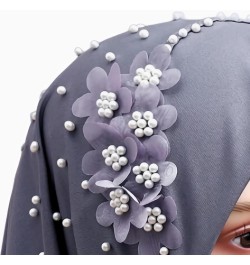 Women Muslim Prayer Hijab One Piece Floral Chain Long Head Scarf Wrap Islamic Ramadan Muslim Full Shawl Gift Grey $11.68 Scarves