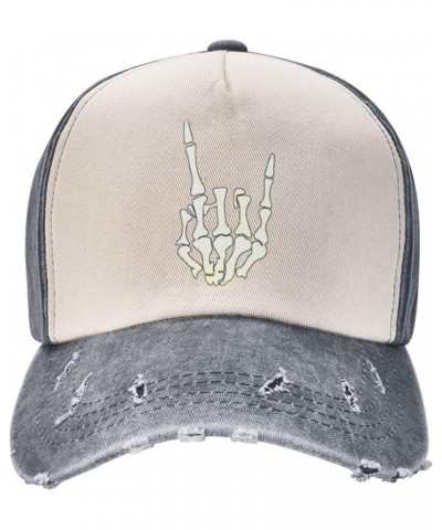 Funny Skeleton Hand Cotton Women's Baseball Hat Original Washed Denim Trucker Cap Adjustable,Dark Red Gray $11.22 Baseball Caps