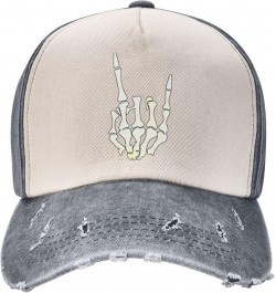 Funny Skeleton Hand Cotton Women's Baseball Hat Original Washed Denim Trucker Cap Adjustable,Dark Red Gray $11.22 Baseball Caps