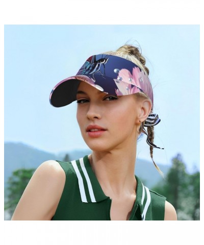 Butterflies and Flowers Sunscreen Visor Hats Sports Sun Visor Cap Adult Empty Top Baseball Cap for Women Men Black $9.61 Visors