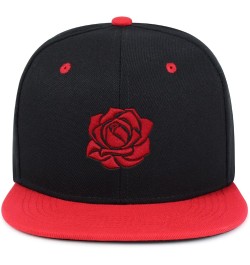 Red Rose Hip-Hop Snapback Hat Embroidered Baseball Cap Flower 22. Black/Red $10.99 Baseball Caps