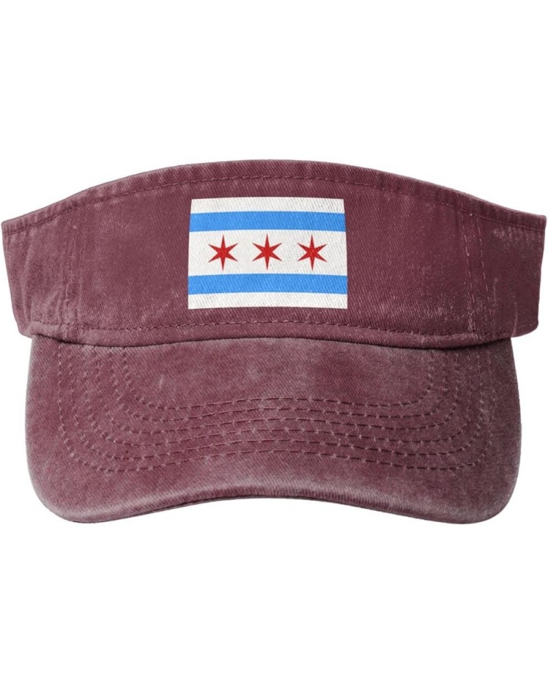 Flag of Chicago, Illinois (1933-1939) Sun Hat Sun Visor Hats for Women Men Baseball Cap Golf Hats Red $13.49 Sun Hats