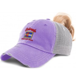 Womens Ponytail Cap Colorado Centennial State Style B Cotton Distressed Trucker Hats Lavender $13.72 Baseball Caps