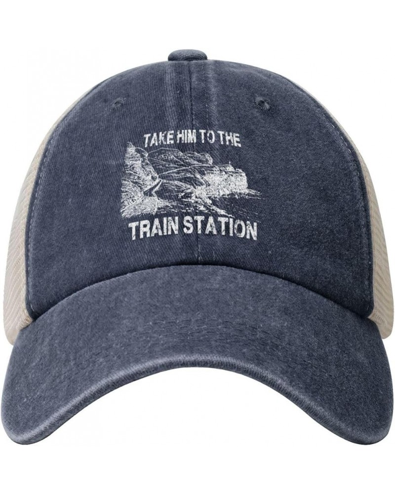 Funny Take Him to The Train Station Cowboy Hat Men Vintage Mesh Baseball Cap Women Dad Hat Sun Hat Trucker Hat Black Navy Blu...