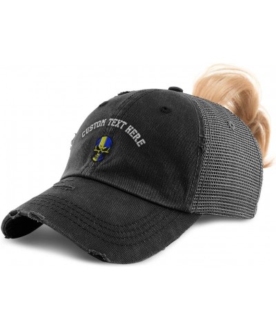 Custom Womens Ponytail Cap Sweden Flag Skull Embroidery Cotton Strap Closure Black Personalized Text Here $12.00 Baseball Caps