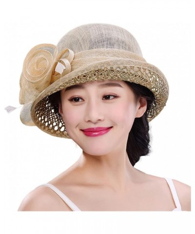 Summer Straw Hats for Women Flower Roll Brim Cool Travel Sun Protection Beach Cap Khaki $57.56 Sun Hats