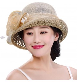 Summer Straw Hats for Women Flower Roll Brim Cool Travel Sun Protection Beach Cap Khaki $57.56 Sun Hats