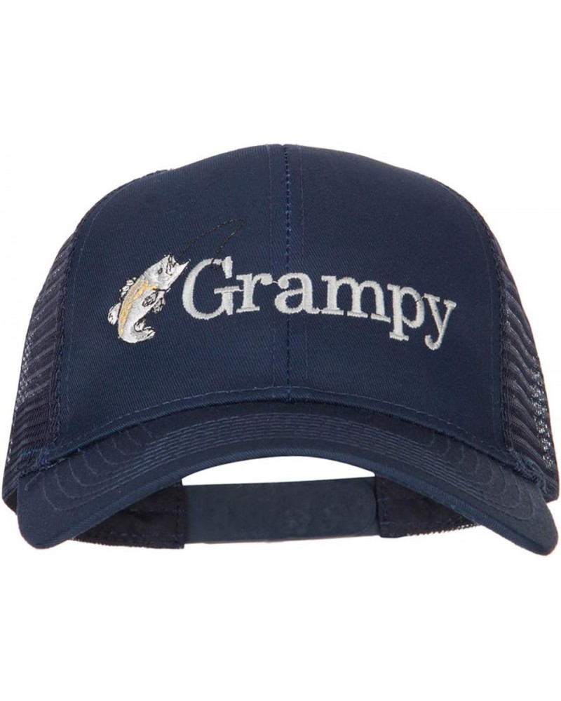 Fishing Grampy Embroidered Solid Cotton Mesh Pro Cap Navy $15.30 Baseball Caps