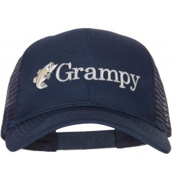 Fishing Grampy Embroidered Solid Cotton Mesh Pro Cap Navy $15.30 Baseball Caps