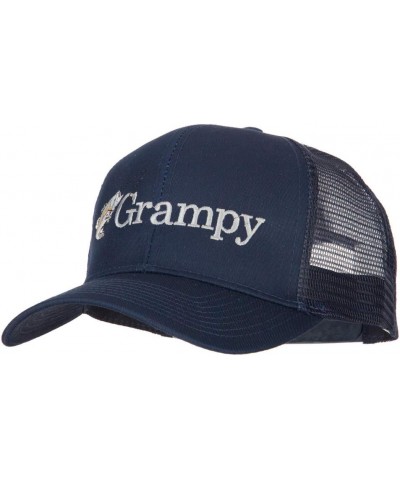 Fishing Grampy Embroidered Solid Cotton Mesh Pro Cap Navy $15.30 Baseball Caps