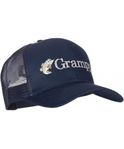 Fishing Grampy Embroidered Solid Cotton Mesh Pro Cap Navy $15.30 Baseball Caps